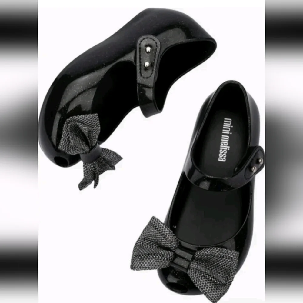 Mini Melissa Kids Black Ultragirl Sweet X Mary Jane Jelly Flats Bow Shoes 11
